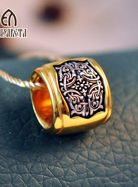 爱沙尼亚925纯银鎏金转运珠复古桶珠欧美吊坠链隔珠男女银饰5017