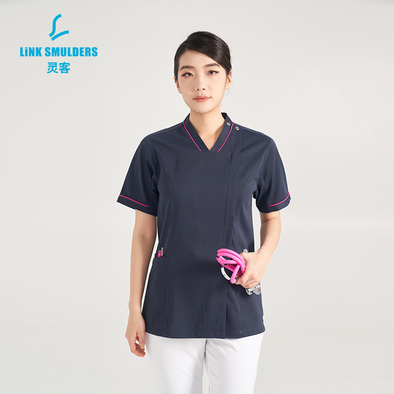 灵客洗手医师服短袖领撞色边速