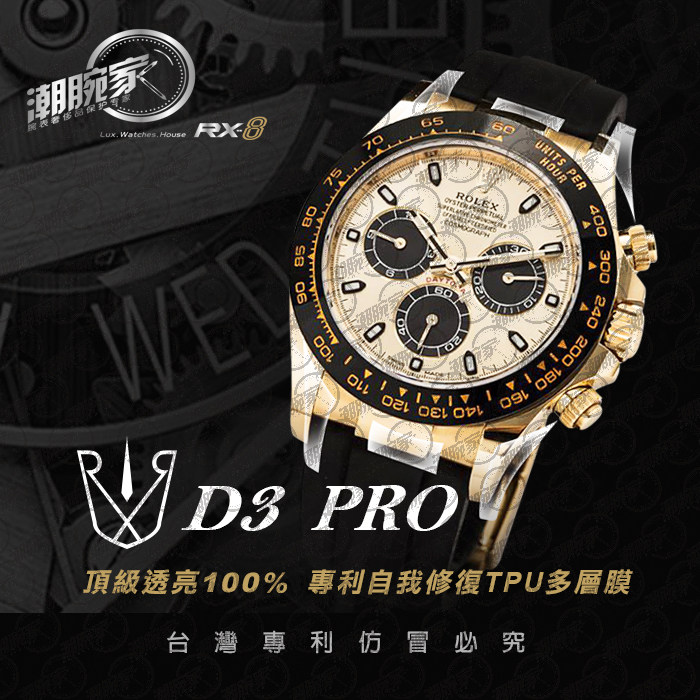 rx-8适用于劳力士迪通拿余文乐胶带款透明保护膜 外表圈表盘表扣