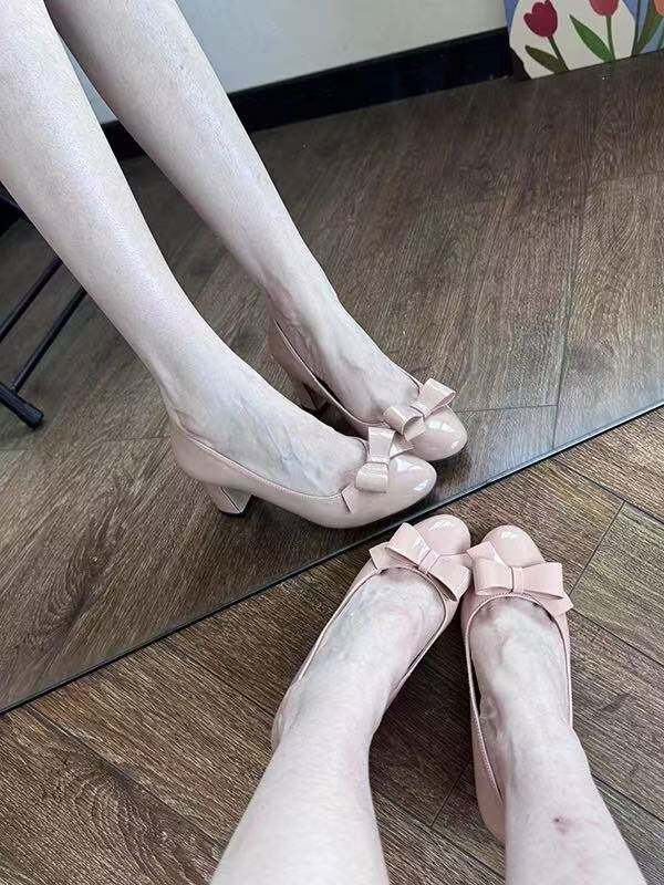 2026新款圆头蝴蝶结裸色高跟鞋法式粗跟浅口绝美琮媛风同款单鞋女,女鞋,浅口单鞋,淘宝优惠券,粉丝福利购,淘宝优惠卷