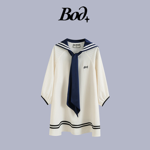 中袖 BOD 航海系穿搭海军领飘带短款 新款 连衣裙子 夏季