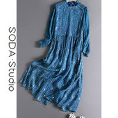 2020夏季 女天丝优雅气质荷叶花边直筒碎花连衣裙