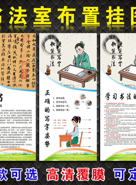 软笔硬笔书法教室装饰文化墙墙贴行笔握笔口诀挂图标语隶楷书简介 培训辅导班毛笔草行篆书法布置装饰KT板画