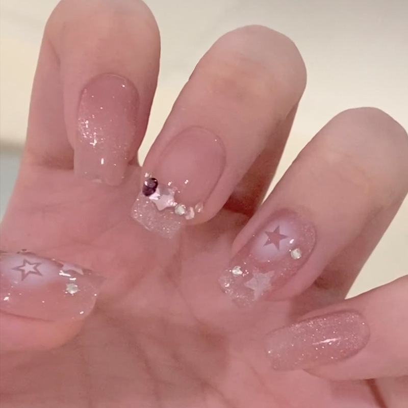 穿戴美甲显白冰透星星假指甲贴短款甜美美甲贴指甲贴片