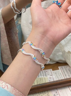 新中式彩色蝴蝶珐琅手镯新款气质个性高级感轻奢小众百搭手镯