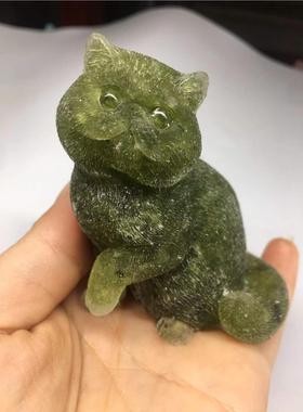 好记水晶滴胶碎石猫摆件紫水晶粉水晶碧玺拉长草莓晶彩贝高度7cm