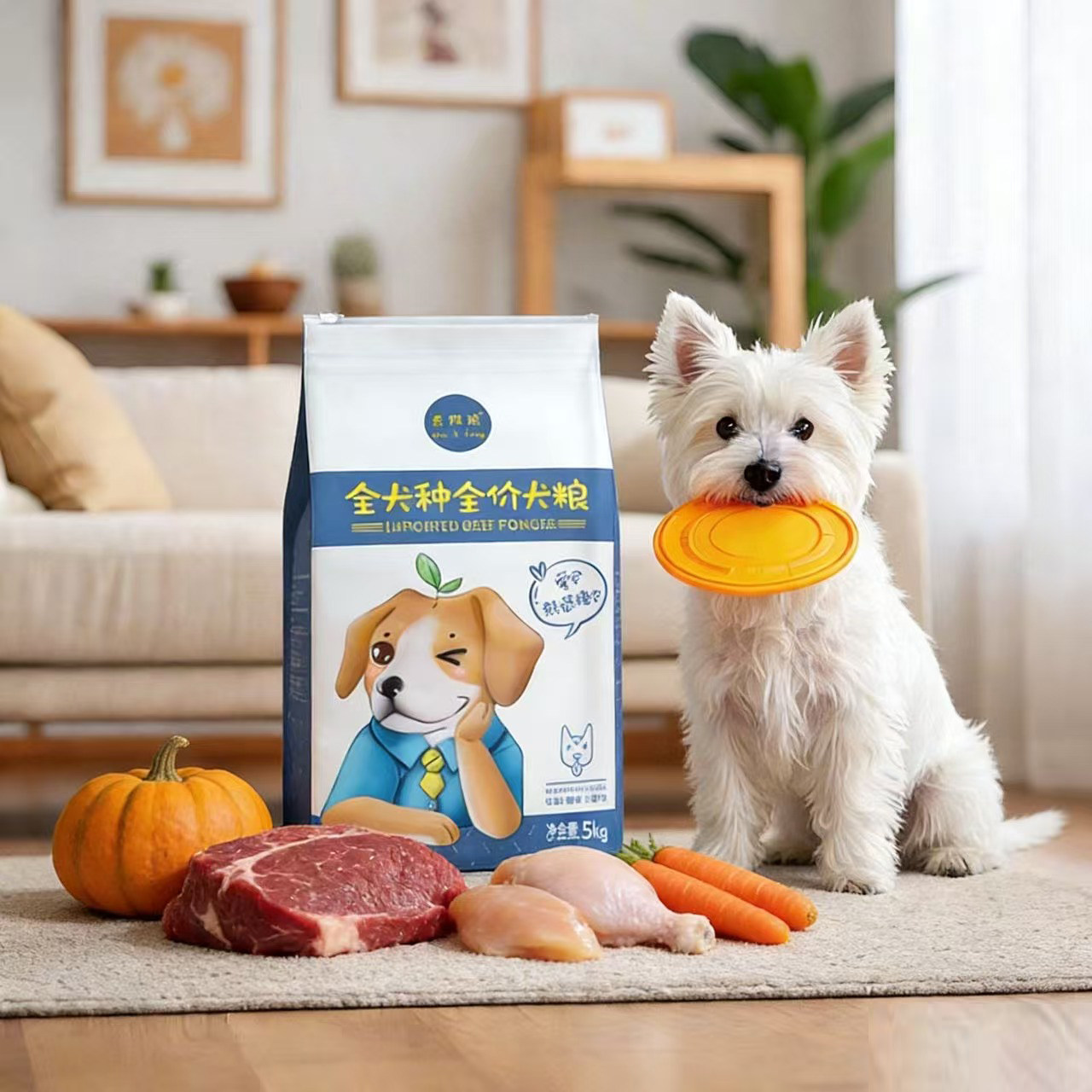 查理狼牛肉胡萝卜犬粮4斤装成犬大型犬金毛泰迪比熊拉布拉多田园