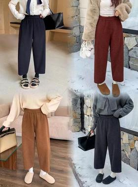 2024冬季新款毛呢厚料大萝卜裤松紧腰显瘦九分奶奶裤靴裤NV88059