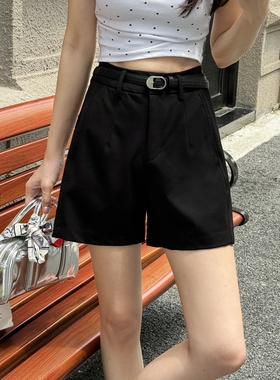 黑色针织a字短裤女24夏季92002复古小个子高腰显瘦遮胯薄款阔腿裤