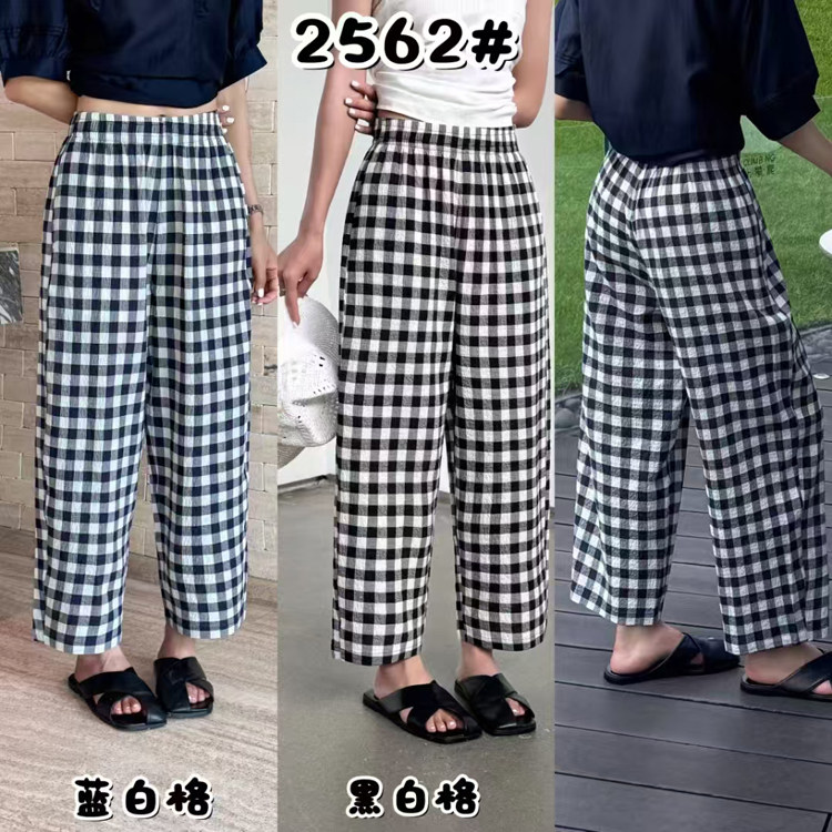 简谜2025夏季棉麻休闲格子裤透气