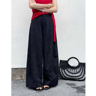 正品简谜粉标MY06012春装中国风休闲阔腿裤高腰刺绣唐装长筒裤子