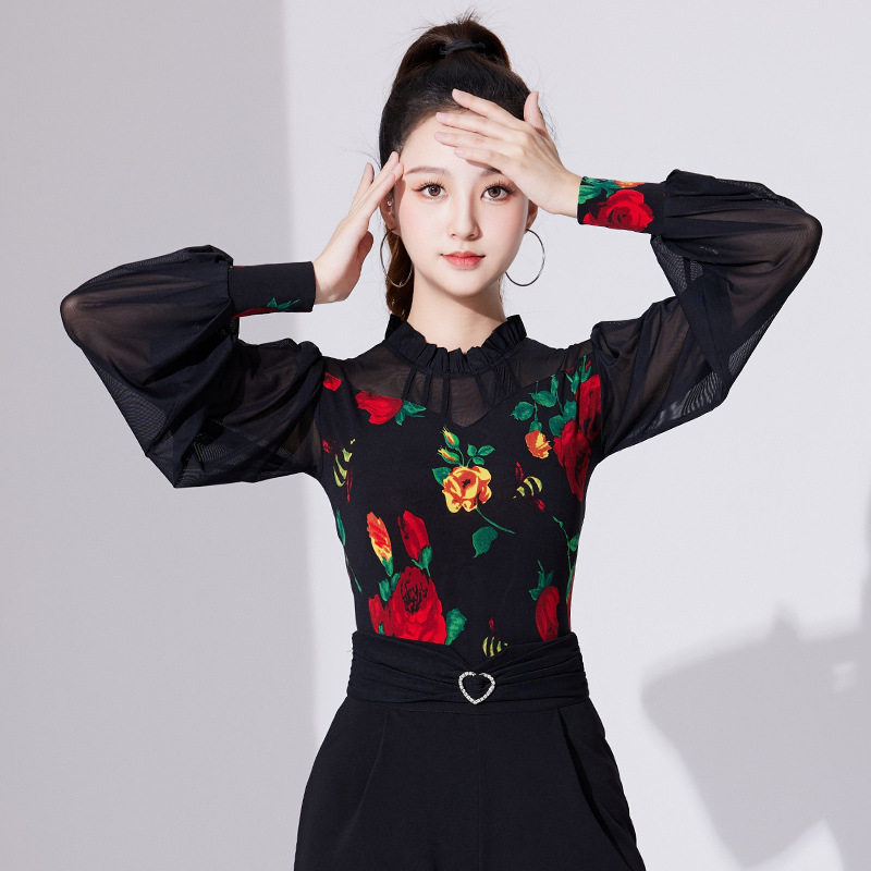 立领灯笼袖拉丁舞练功服训练服
