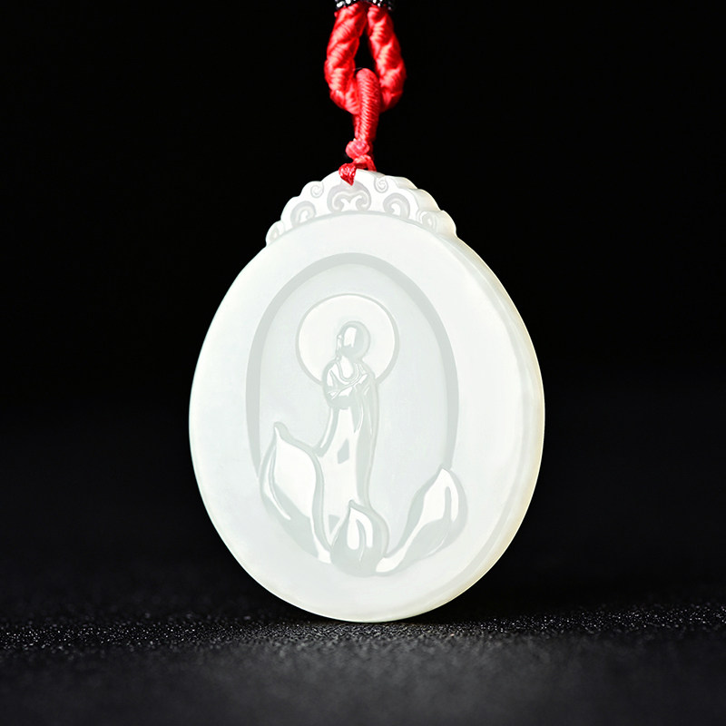 和田玉白玉悟道玉吊坠挂件保平安转运玉石项链男女款玉佩挂坠