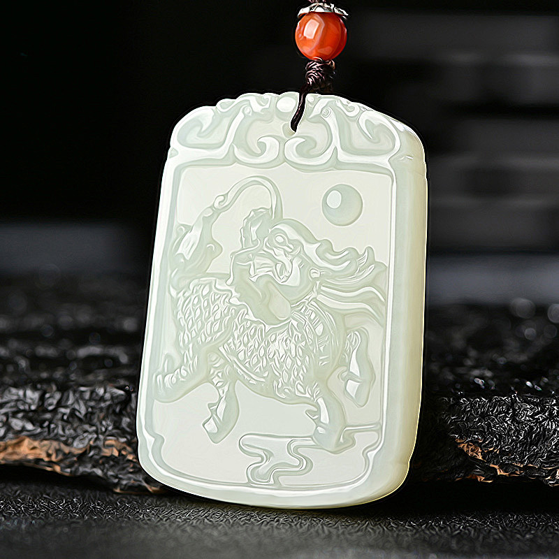 天然和田玉麒麟吊坠男士项链挂件女玉佩首饰品青白玉石貔貅情侣款