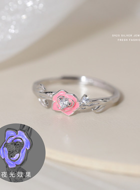 S925纯银玫瑰花开口戒