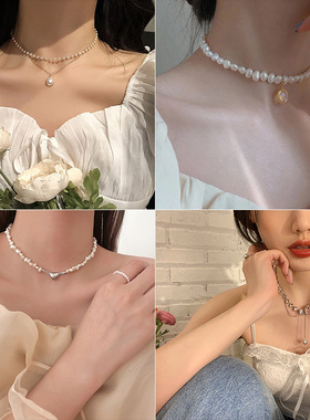 爱心拼接珍珠日韩项链设计感高级轻奢小众锁骨链2025年新款女颈链