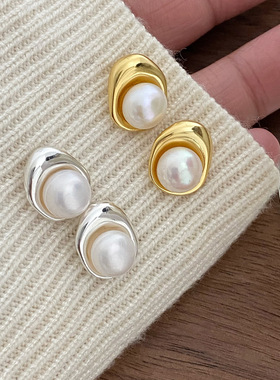 法国coss koko轻奢精致珍珠几何异形耳钉女生耳饰年新款潮小众