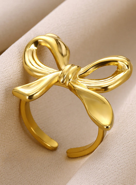 法国coss koko欧美新款蝴蝶结戒指镀18k金简约时尚百搭指环