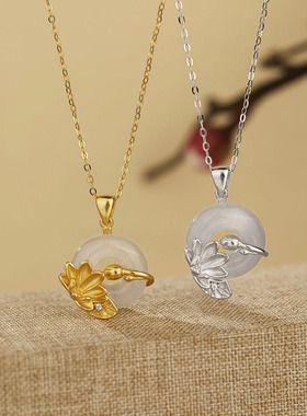 法国coss kokos925银白玉髓荷塘月色吊坠项链女新中式轻奢锁骨链