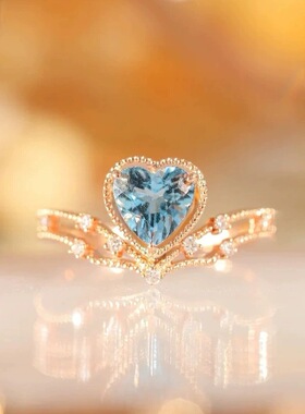 法国coss koko蓝碧玺心形简约气质镀香槟金轻奢开口戒指女