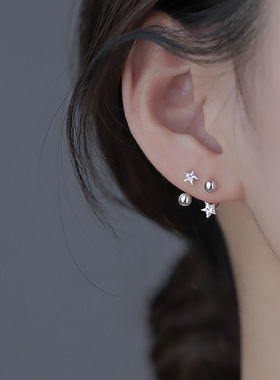 法国coss kokos925银星星耳钉闪钻夏季小清新耳环女年新款潮气质