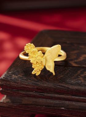 法国coss koko银城s925银繁花蝴蝶戒指女古法桃花蝶舞指环百搭