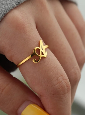 法国coss koko流行时尚简约字母开口戒指a-z生日名字指环可调节