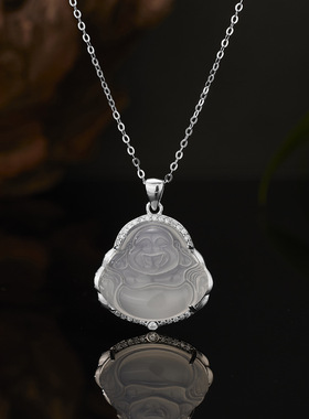 法国coss koko925银弥笑脸佛吊坠女高冰玉髓项链佛公白玛瑙新