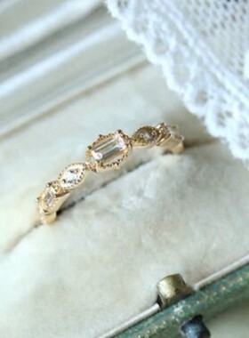 法国coss koko日式轻奢戒指指环 百搭长方锆石方钻食指戒女 小众