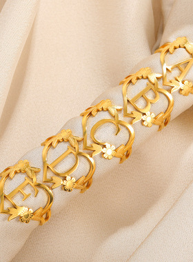 法国coss koko欧美新款18k心形英文字母戒指可调节戒指女玫瑰花