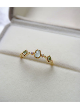 法国coss koko日系海蓝宝罗马玻璃绿水晶多彩宝石戒指女小众高级