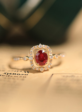 法国coss koko红宝石椭圆轻奢戒指钻石镶嵌18k色宫廷风精致指环