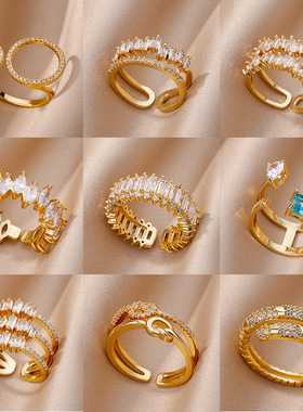 法国coss koko欧美新款铜锆石轻奢戒指几何多层女戒指设计感小众