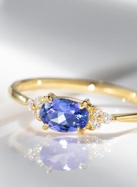 法国Coss KoKo日系镶嵌防坦桑石戒指女ins彩色经典复古款通勤