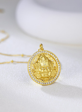 法国coss kokos925银黄财神项链女古法镶钻高级吊坠女款国潮中国