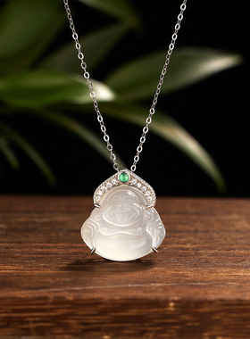 法国coss kokos925银新中式白玉髓弥勒佛项链女式玉石吊坠精致