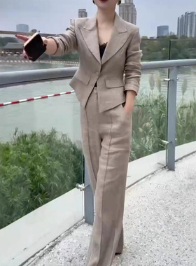 法国coss koko时尚职业西服套装通勤外套+显瘦阔腿裤女装