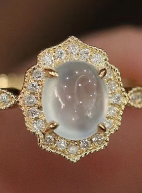 法国coss koko新款高级感浪漫白玉髓 开口轻奢戒指镶嵌蛋面 冰种