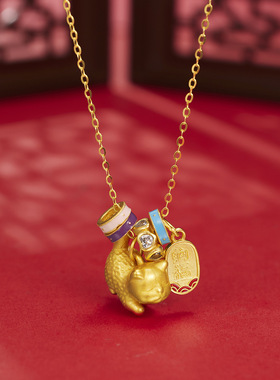 法国coss kokos925银纳福招财猫项链女童趣复古珐琅招财猫吊坠