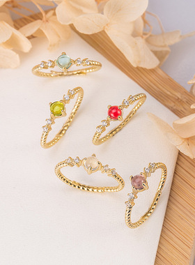 法国coss koko14k色设计款石榴石高冰玻璃种轻奢百搭戒指 起光