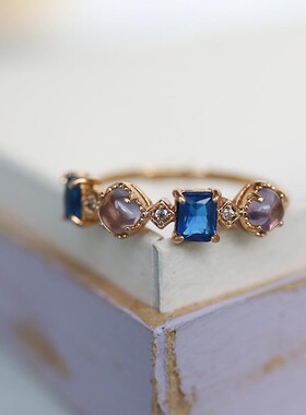 法国coss koko日系轻奢风格新款紫水晶蓝尖晶戒指女镀925银指环