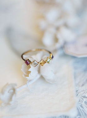 法国coss koko彩虹女神日系多色防宝石公主方镶嵌戒指女ins礼物