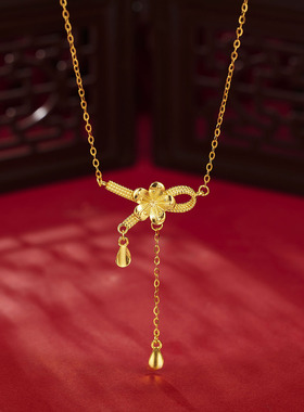 法国Coss KoKos925银桃花蝴蝶结流苏项链女银金时尚小众百搭桃花