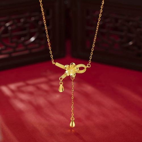 法国Coss KoKos925银桃花蝴蝶结流苏项链女银金时尚小众百搭桃花