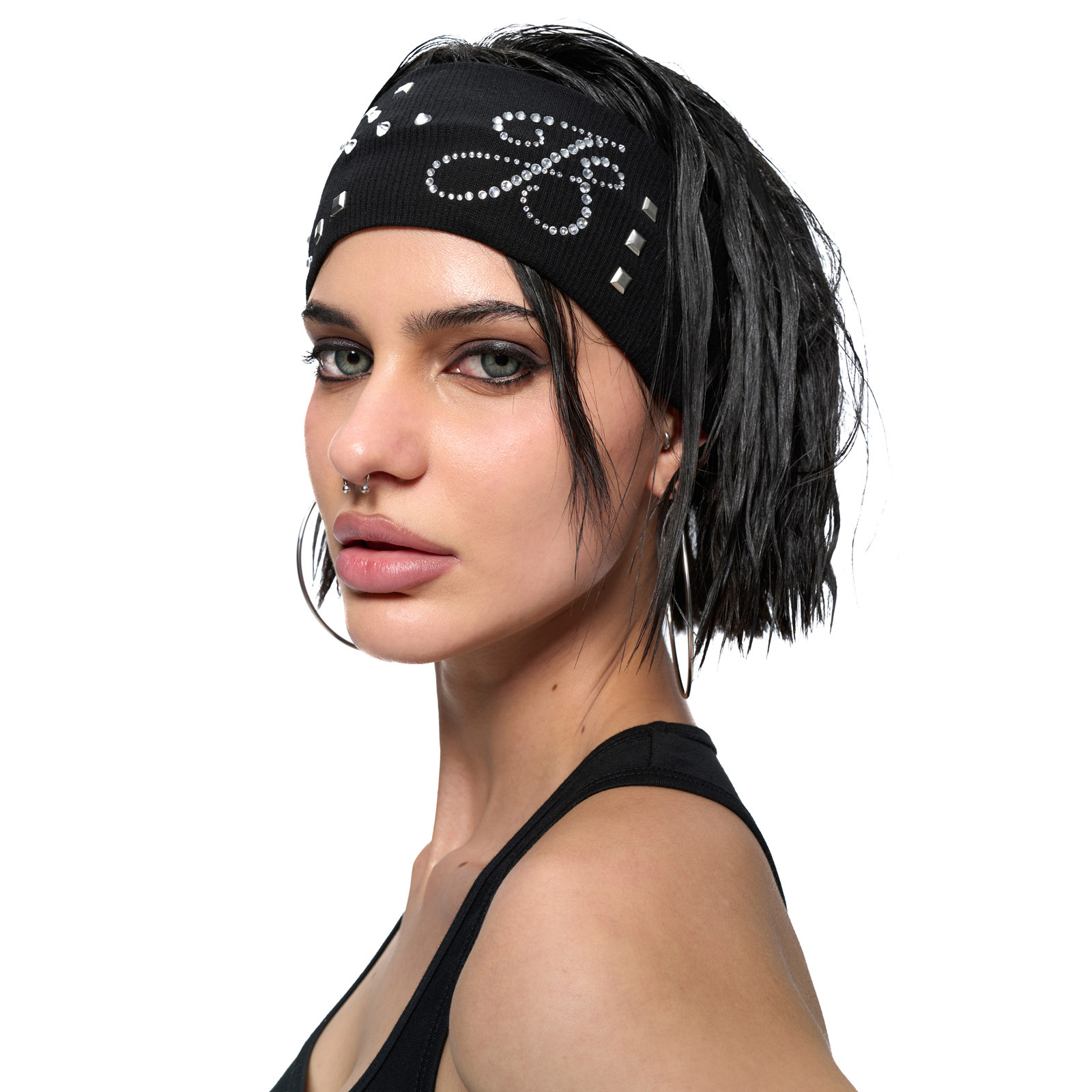 JYOSEI角色原创黑白色立体烫钻logo铆钉弹力发带螺纹棉微弹发饰女