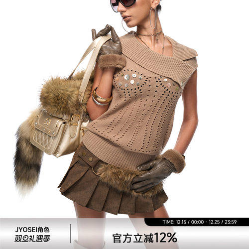 JYOSEI角色含羊毛棕镂空针织毛衣