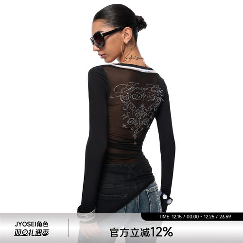 JYOSEI角色不规则网纱微透针织衫