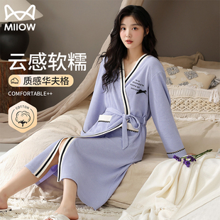 猫人女士浴袍睡衣春秋夏季 华夫格睡袍家居服新娘晨袍女 2024新款