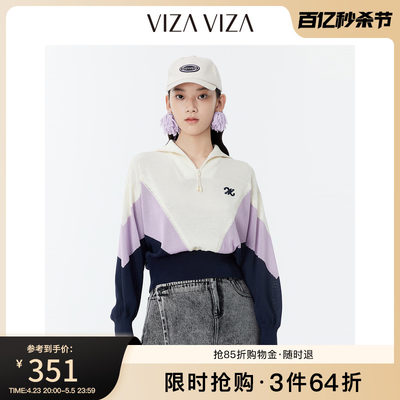 【商场同款】VIZA VIZA 春季2024新款落肩袖套头宽松拉链针织衫女