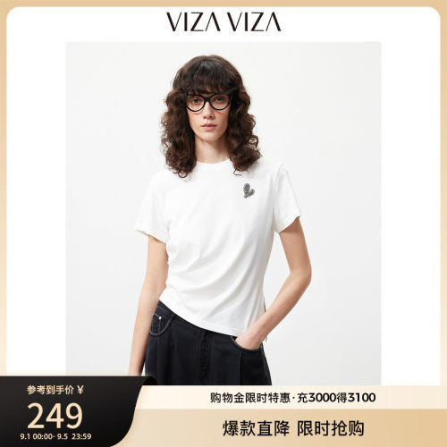 VIZA VIZA 2026年夏季新款通勤风百搭休闲气质正肩圆领短袖T恤女